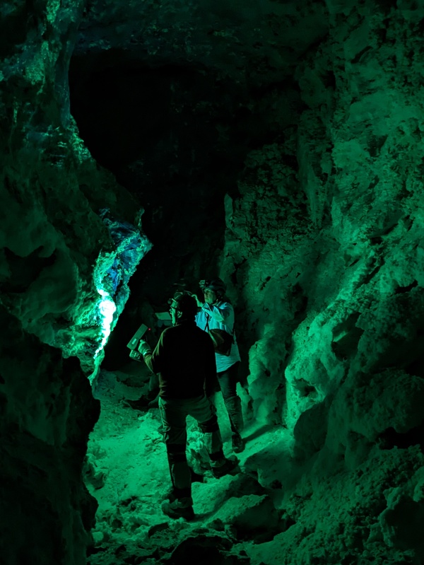 Cave illuminated by fluorescent light